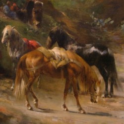 Men and horses resting